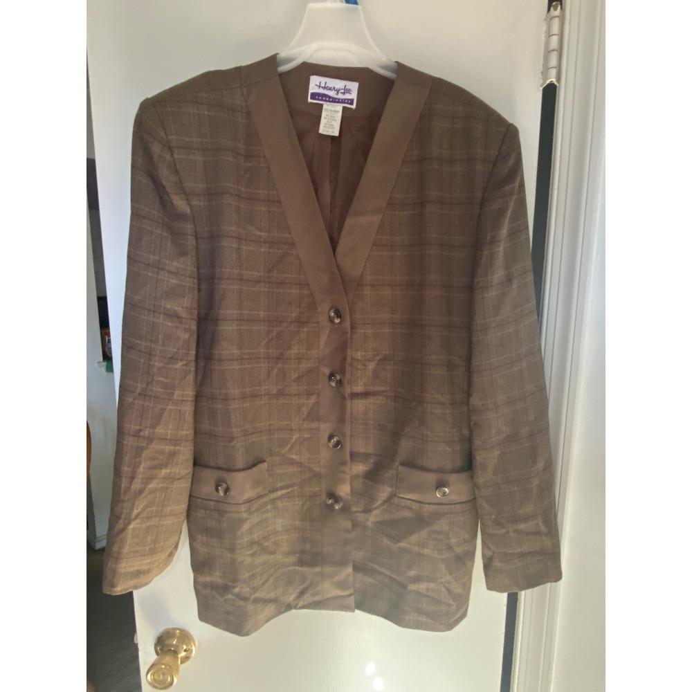 Henry Lee Coordinates Vintage Plaid Blazer Women's Size 16 Brown Single Breasted